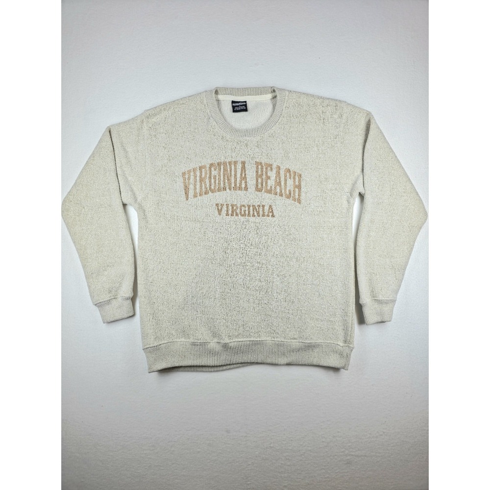 Sunsations Virginia Beach Sweatshirt Men's Large Gray Knitted Crewneck Pullover